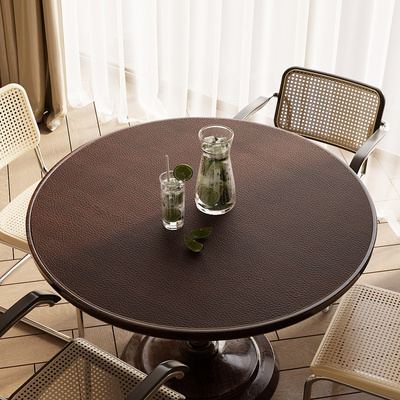 皮革仿木纹圆桌垫防水防油免洗