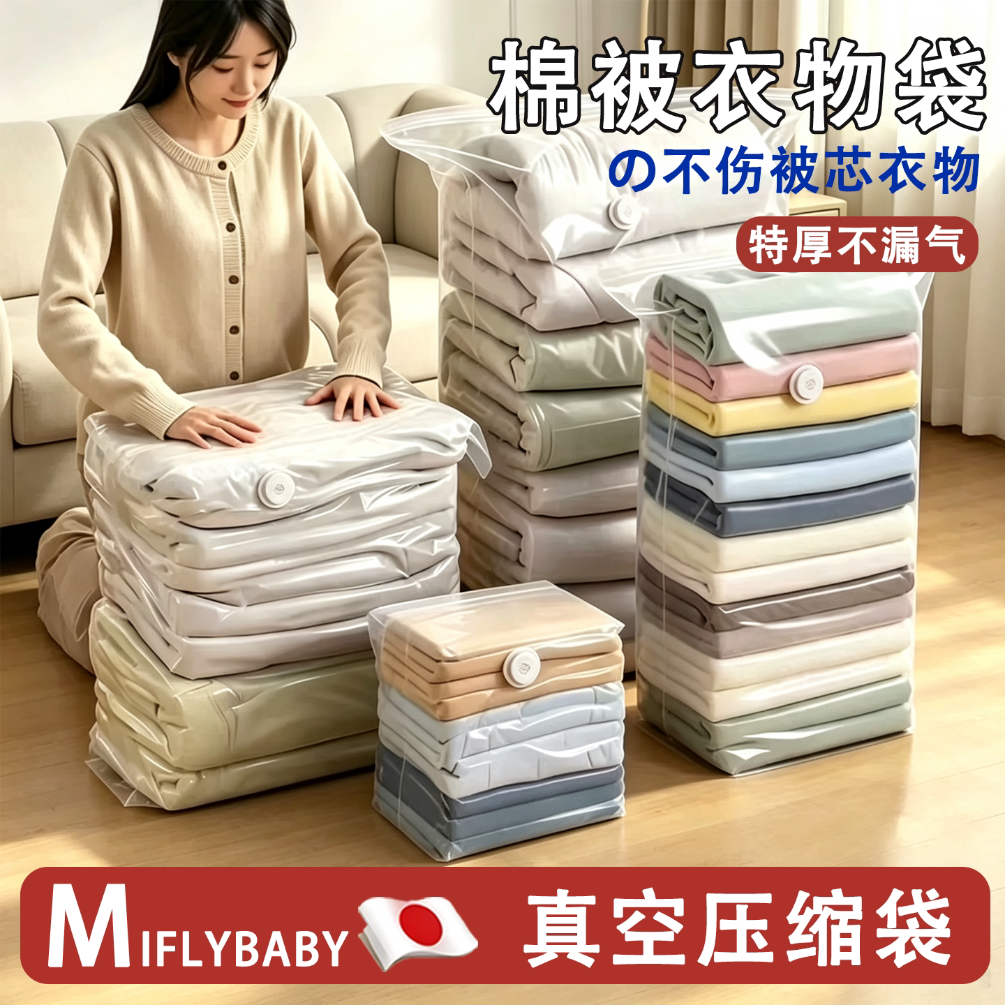 日本立体免抽气真空压缩袋特大加厚耐用收纳被子棉被装衣服羽绒服