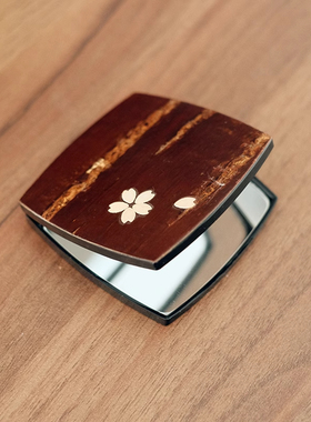 随身携带化妆镜日本桦细工小镜子女桌面折叠手持口袋便携随身镜男