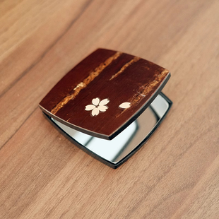 随身携带化妆镜日本桦细工小镜子女桌面折叠手持口袋便携随身镜男