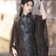 斗篷罩衫 黑色披肩配旗袍新中式 蕾丝镂空流苏披风外搭高端外套开衫