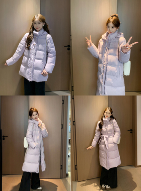 SHAOER【芋泥雪雪】复古连帽设计感保暖长款羽绒服女S725R21089