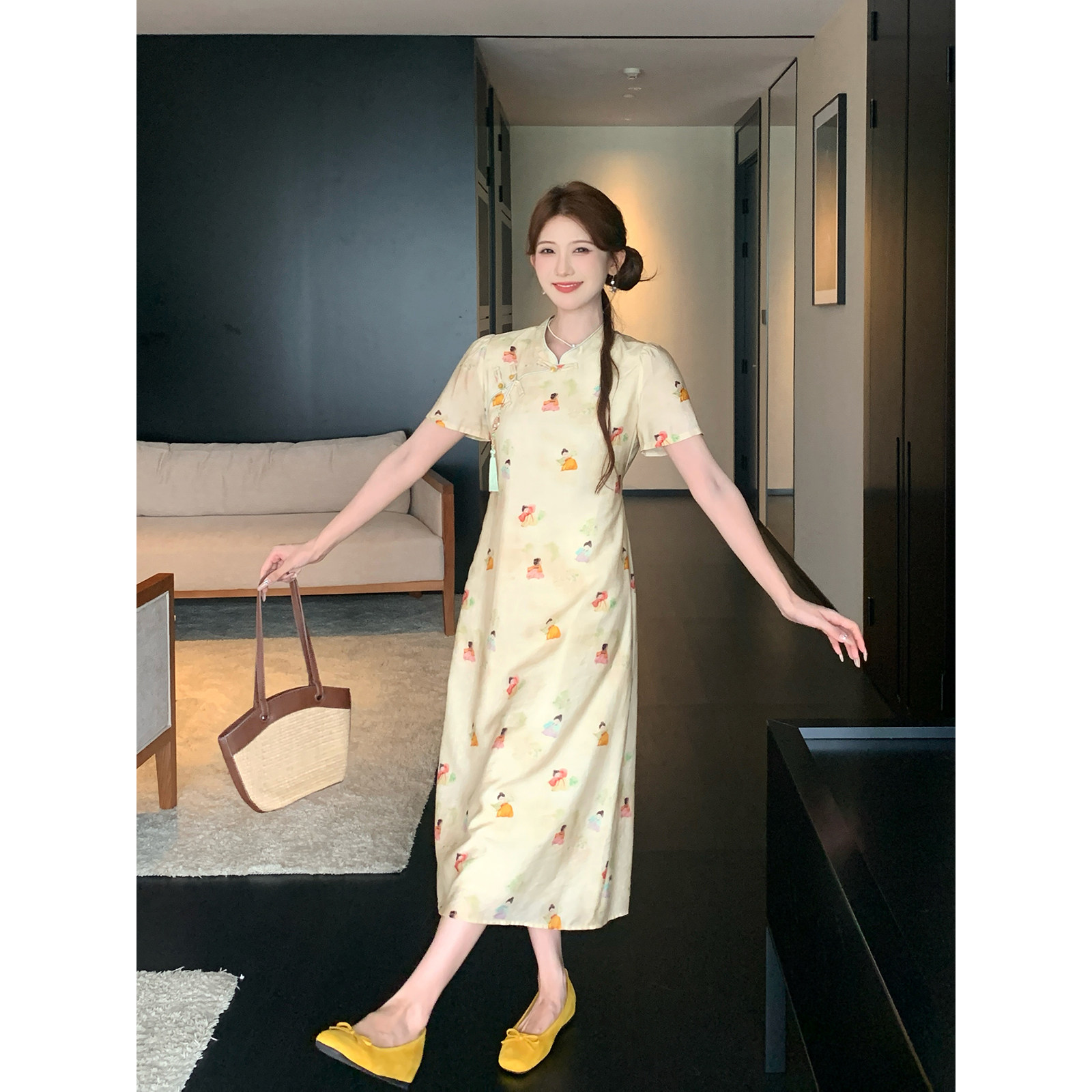 SHAOER【仕女图】新中式国风立领印花盘扣藏肉减龄改良旗袍女