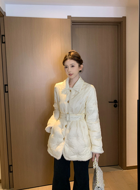 SHAOER【秀秀可巧】菱形格绗缝中长款复古收腰羽绒服S725R21600