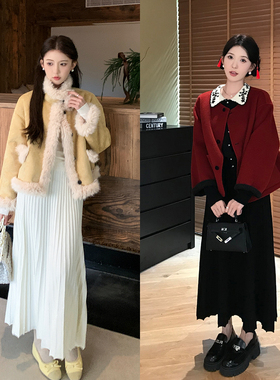 SHAOER【半熟冬日】珠片设计松紧高腰大裙摆半身裙 S725Z16901