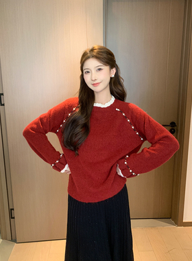 SHAOER【新春节】韩系圆领亲肤红色时尚百搭针织毛衫S725X21962