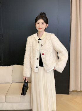 SHAOER【冬日街灯】百搭小香风彩扣洋气毛毛外套女 S725X18325