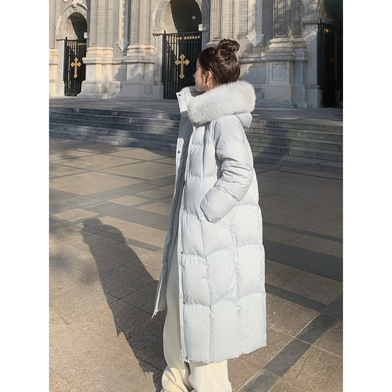 SHAOER【日落冰川】韩版中长款白鸭绒狐狸毛领羽绒服S725X19638