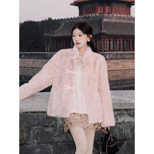 SHAOER【雪落巴黎】韩版立领高级感保暖加厚毛毛外套S725T18496