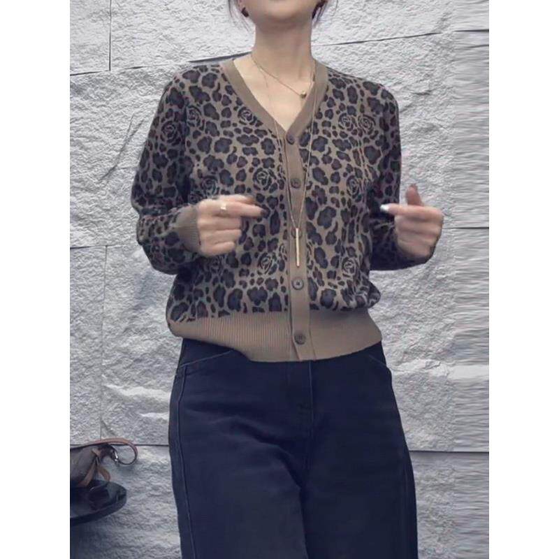 ROUMIKL韩系轻熟冷淡系高级感豹纹打底上衣早秋款女装时尚洋气时