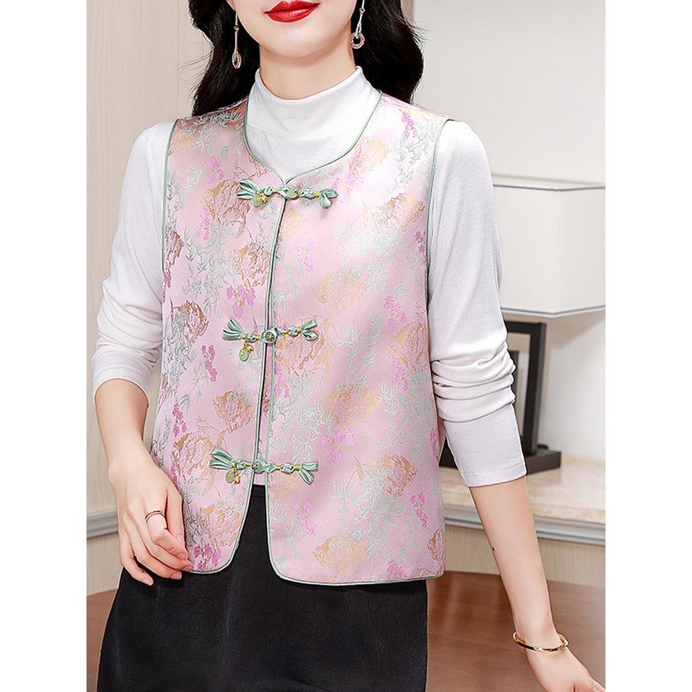 ROUMIKL新中式国风马甲女春秋冬时尚外穿高级感盘扣马夹背心覆古