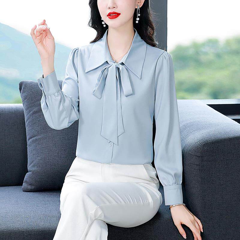 ROUMIKL蝴蝶结衬衫2025新款春秋女士气质夏大牌重磅长袖上衣