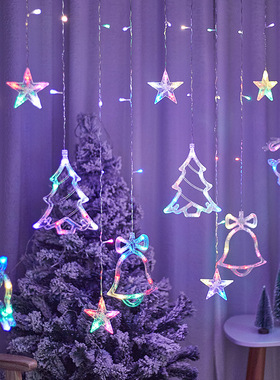 insLED七彩五角星灯圣诞树铃铛造型窗帘灯浪漫房间装饰灯节日装饰
