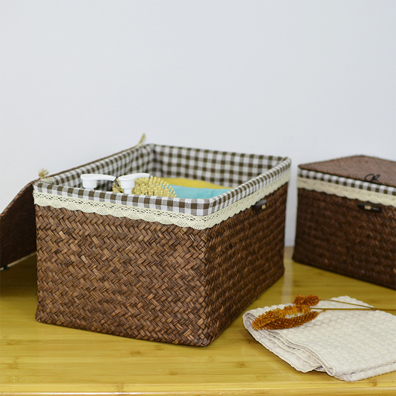日式风格编织收纳筐卧室桌面杂物收纳盒婚庆喜糖伴手礼草编礼盒