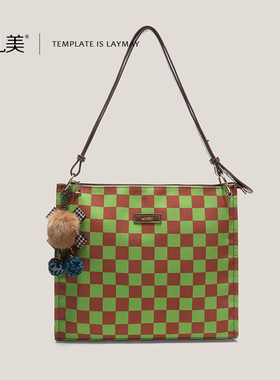 礼美LayMay2024新款大学生上课通勤帆布托特单肩包女大容量棋盘格