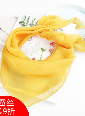 真丝小方巾桔色桑蚕丝纱巾日系小围巾橙色春秋薄款韩版纯色小丝巾