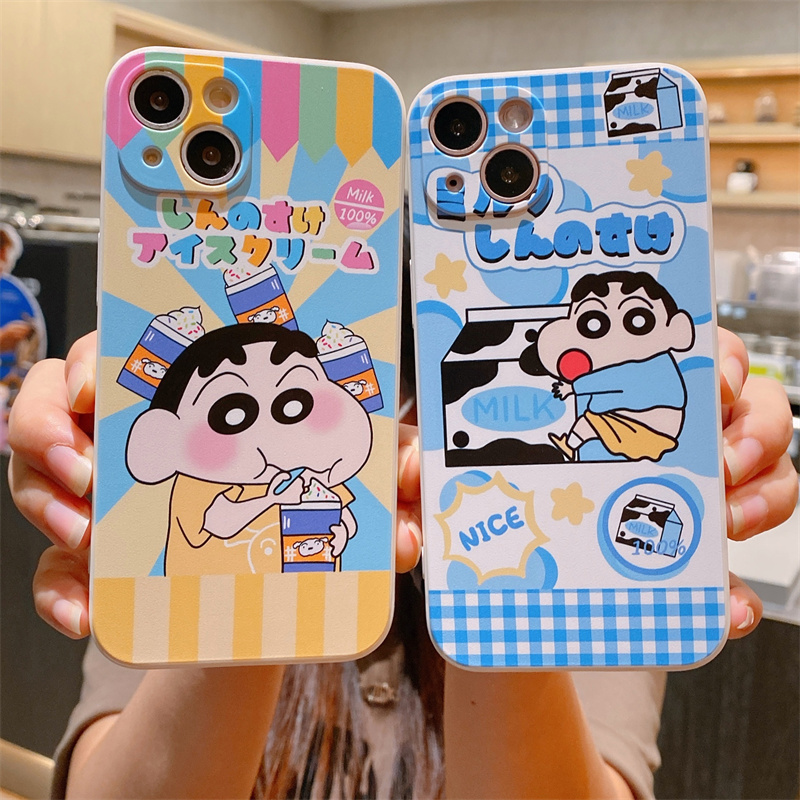 ins日韩卡通蜡笔小新苹果14promax手机壳适用iPhone13软壳12mini硅胶15全包镜头16防摔Xs女8plus创意7直边6套