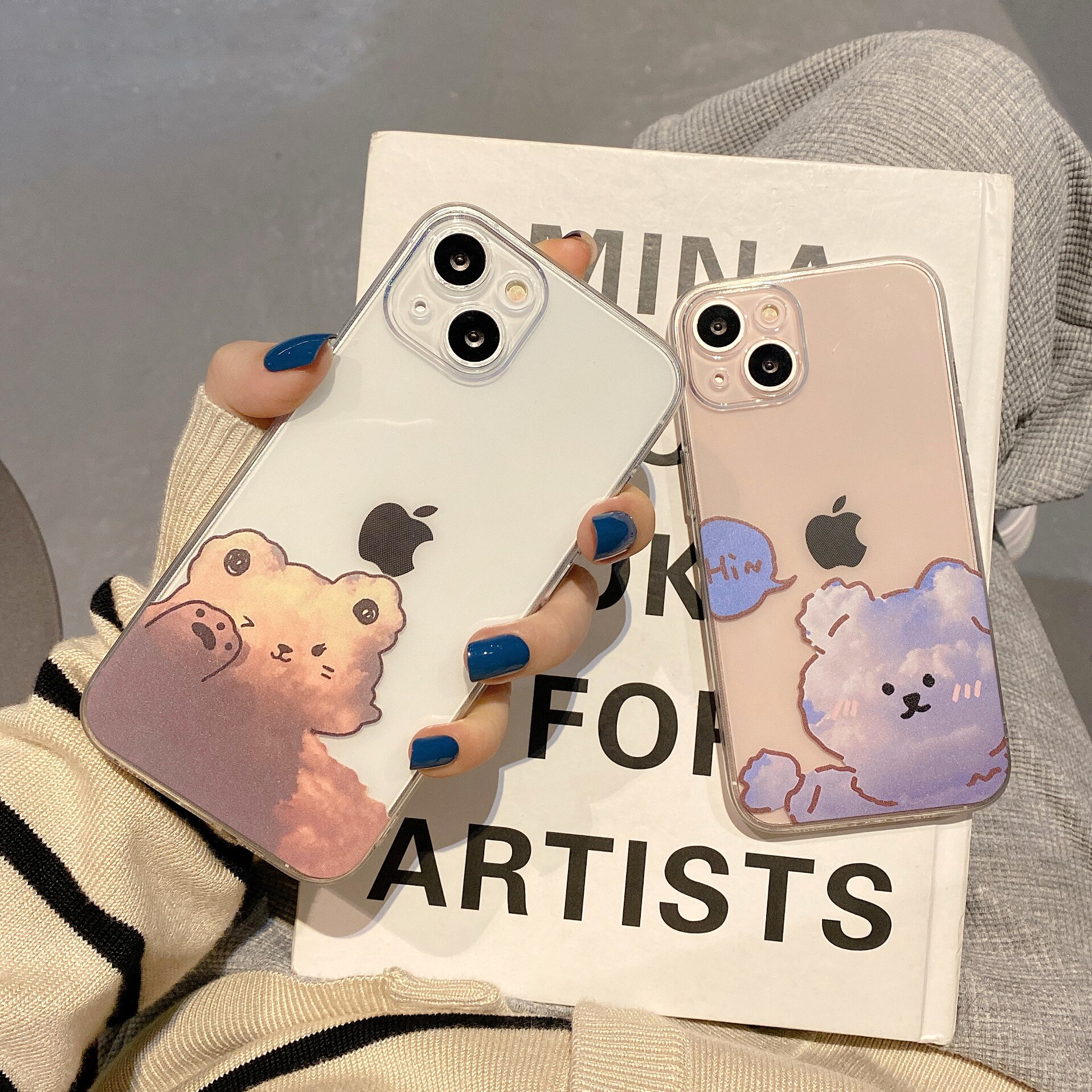 云朵可爱卡通小熊苹果X手机壳适用iphone13透明软情侣8plus/7p/6s/se2渐变12mini硅胶15promax男防摔保护女16