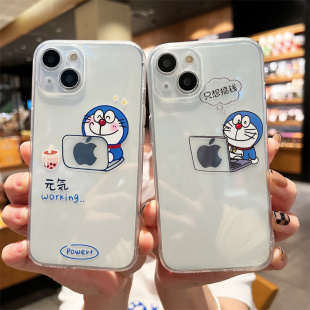 ins可爱卡通叮当猫哆啦A梦适用苹果13 14promax手机壳iPhone12mini软壳15透明XS防摔16全包8plus女7硅胶6保护