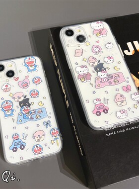 必启 ins情侣哆啦A梦HelloKitty情侣适用iPhone14手机壳苹果13promax软壳12mini硅胶15全包16防摔8plus可爱76