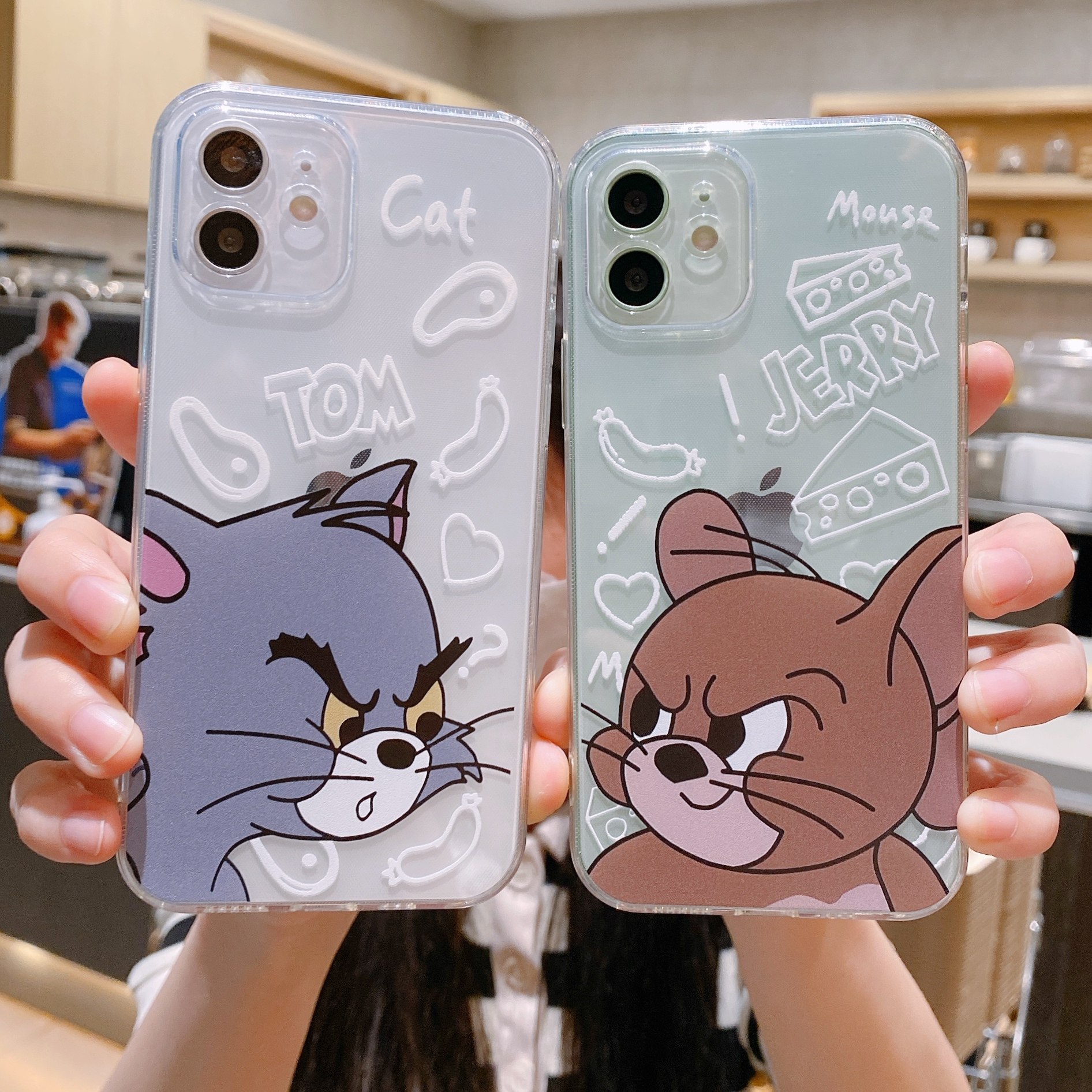 卡通猫和老鼠情侣适用iPhone12promax手机壳苹果15透明女xsmax防摔壳16硅胶软8plus保护套6splus汤姆7杰瑞se3