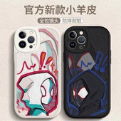 油画情侣蜘蛛侠适用iPhone15ProMax小羊皮苹果14Plus软壳13手机壳12mini防摔11全包格温Xsmax卡通16男女7 8套