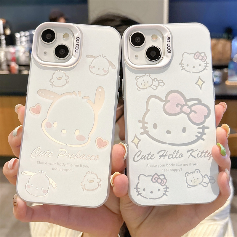 ins可爱HelloKitty凯蒂猫帕恰狗情侣彩银新款适用iPhone16ProMax手机壳大孔苹果15软壳14Plus防摔13女12mini8