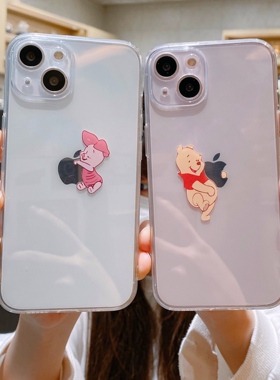 卡通创意维尼熊小猪皮杰适用iphone15手机壳苹果13pro透明xsmax防摔8plus硅胶12promax情侣女小熊16男7/se3软