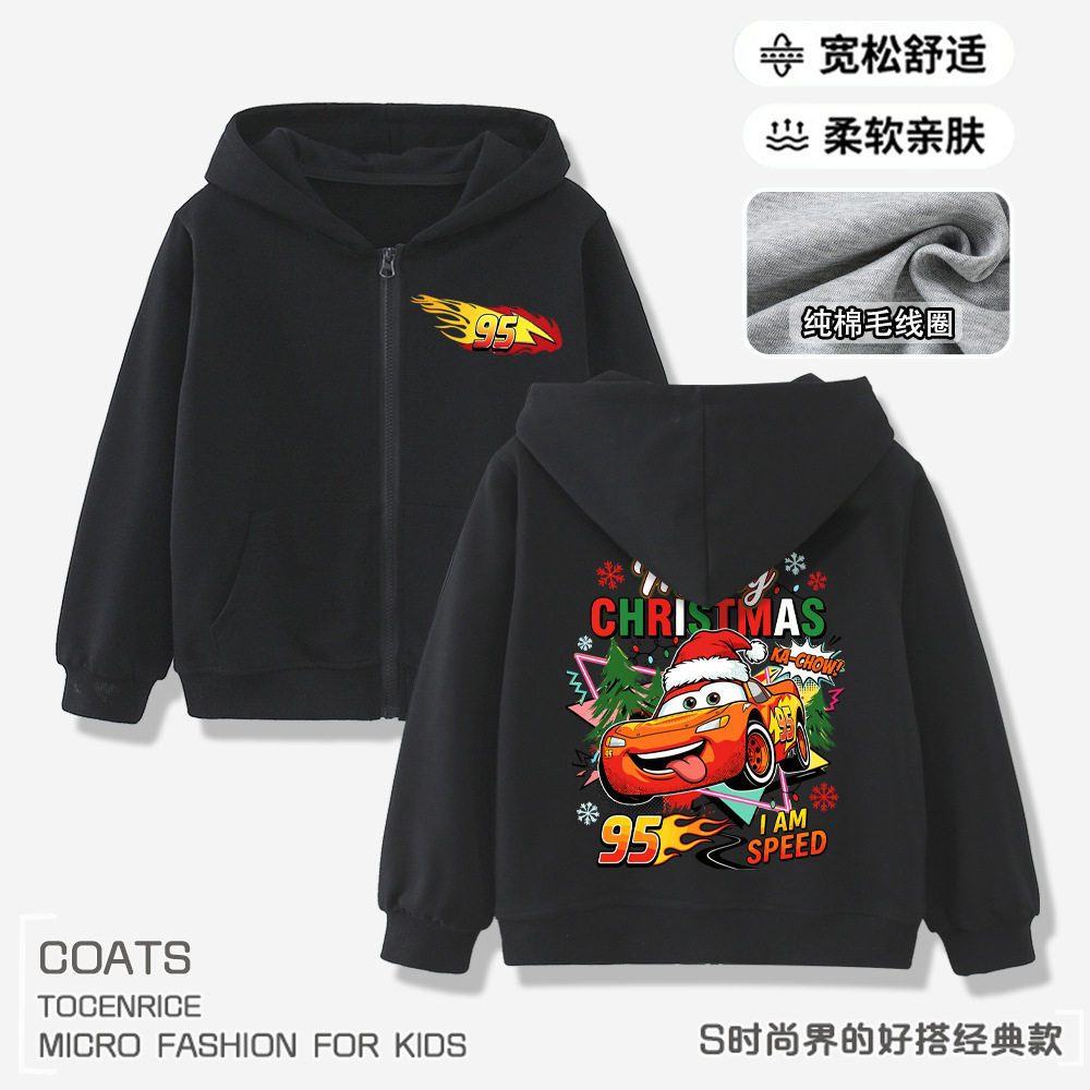 闪电麦昆周边中大儿童装连帽拉链