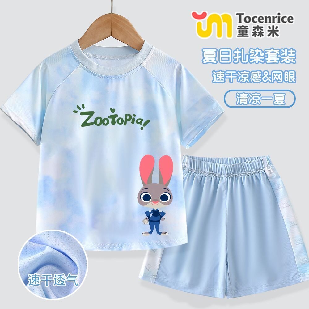 疯狂动物城男女童套装儿童夏季中小童户外运动服冰感速干短袖t恤7