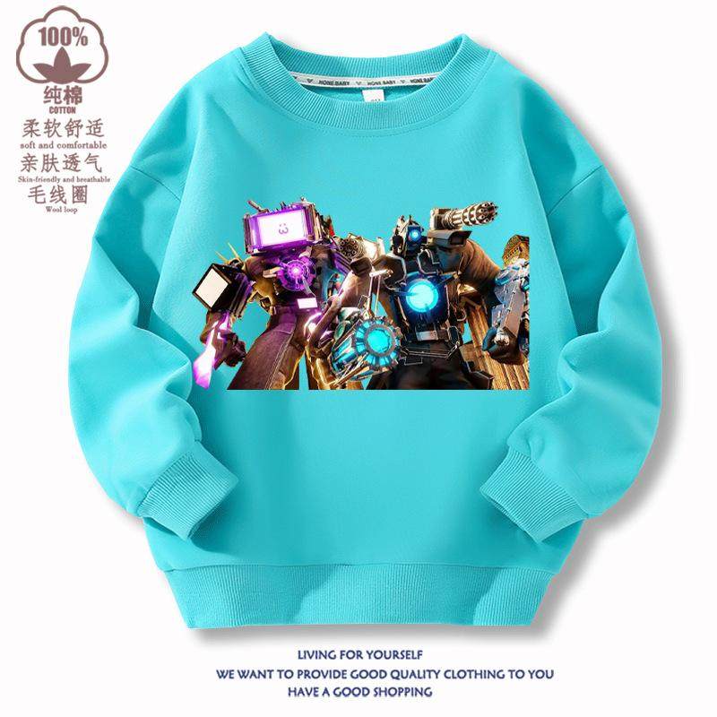 新品泰坦监控人马桶人衣服儿童春秋装长袖卫衣音响电视人男童长袖