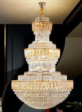 复式楼客厅吊灯新款轻奢豪华现代网红别墅挑空水晶灯华冠炬彩照明