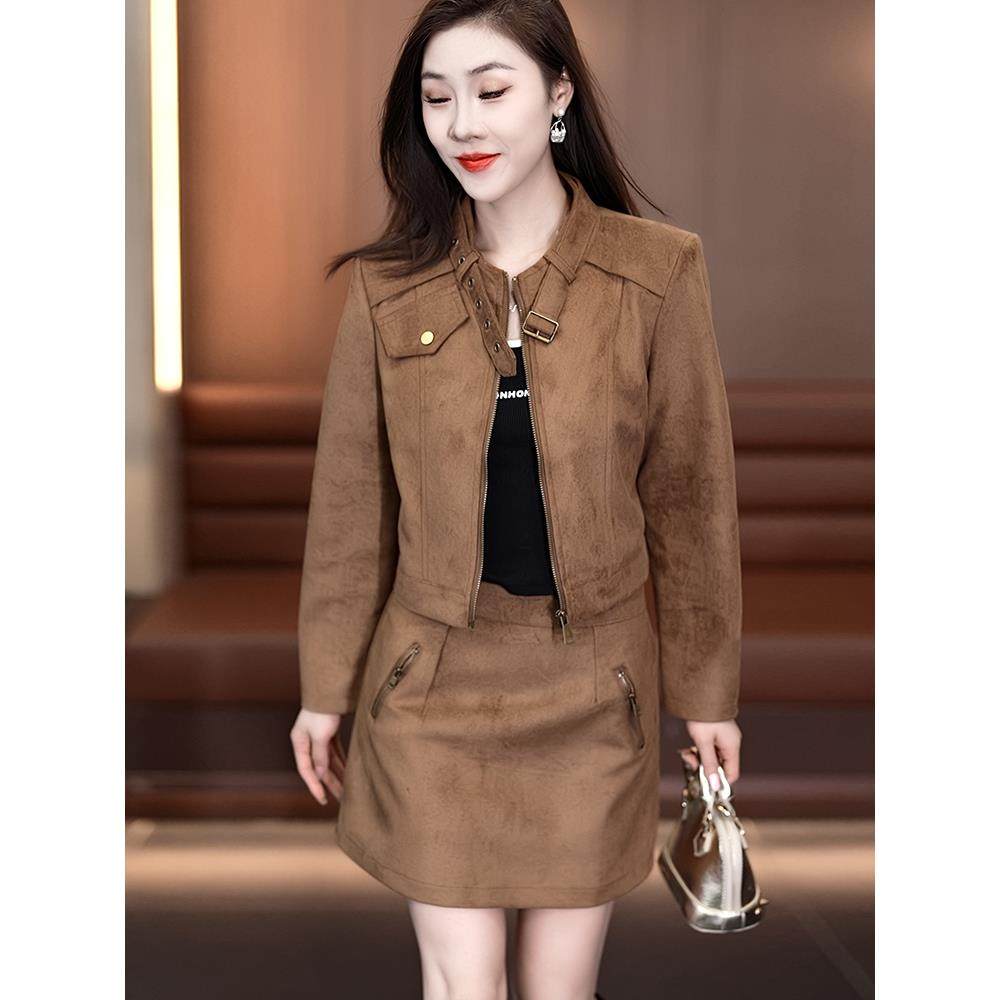 ROUMIKL时尚鹿皮绒短裙套装裙女2025秋新款气质短外套夹克衫半身,女装/女士精品,时尚套装,淘宝优惠券,粉丝福利购,淘宝优惠卷