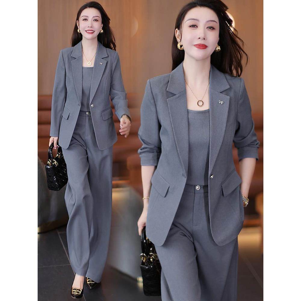 ROUMIKL高级感时尚西装套装女春秋洋气减龄显瘦职业西服外套直简