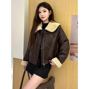 ROUMIKL2025冬季新款女士洋气覆古加绒保暖皮衣小个子时尚皮袄子