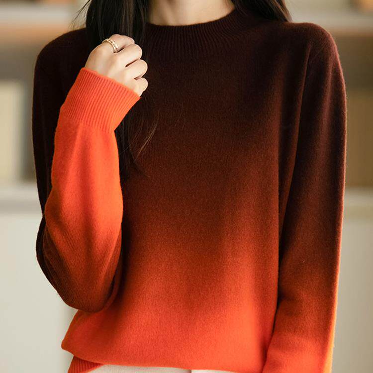 ROUMIKL外贸春秋款半高领渐变针织打底衫女洋气毛衣