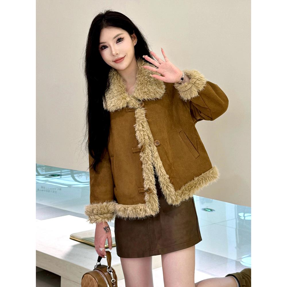 ROUMIKL羊羔毛皮毛一体外套女短款冬季2025新款高级感保暖爆款麂