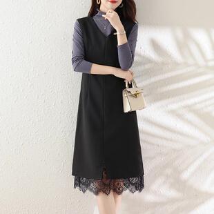 高领长袖 新款 2025春季 抱婴袋裙子洋装 套装 T恤两件套 ROUMIKL韩版