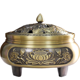 黄铜香炉家用室内檀香炉超大号沉香熏香炉供佛仿古盘香炉三足香炉