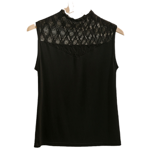 浪莎2026春季半高领蕾丝拼接T恤女无袖修身女装莫代尔上衣背心