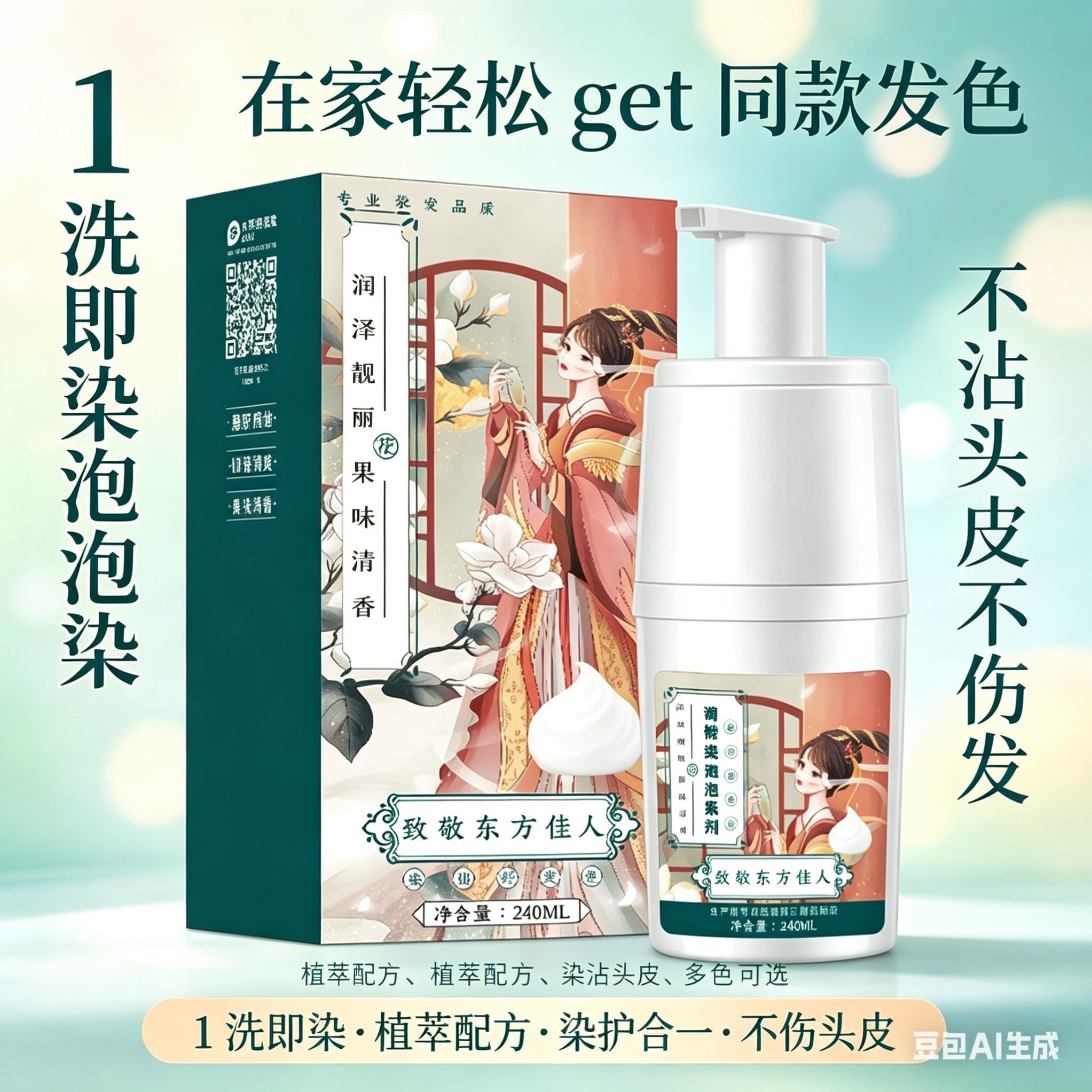 泡泡慕斯染发剂植物纯自己在家染发黑色显白遮盖白发泡沫型黑茶色