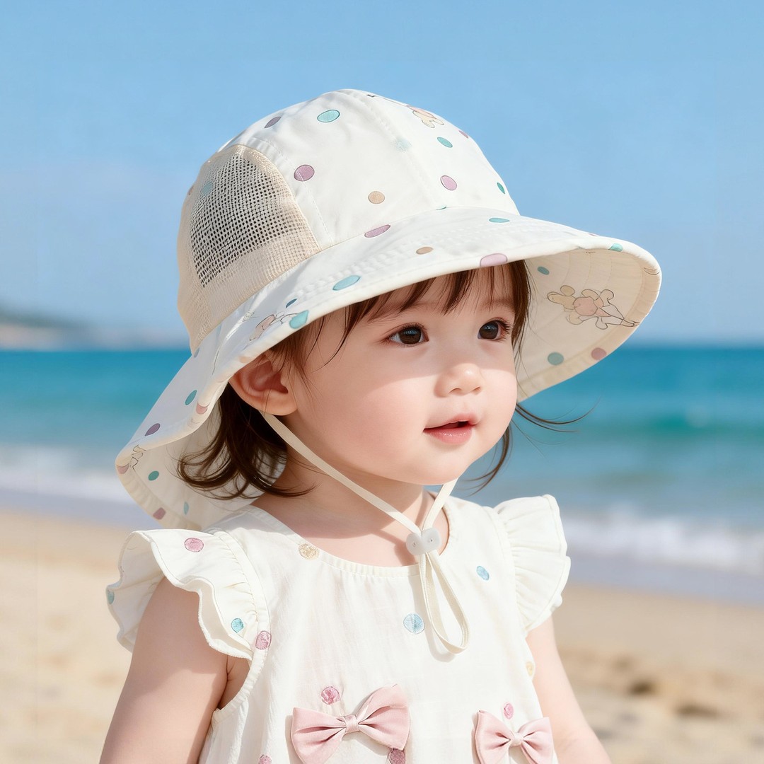 女宝宝夏季透气大檐防晒披肩帽