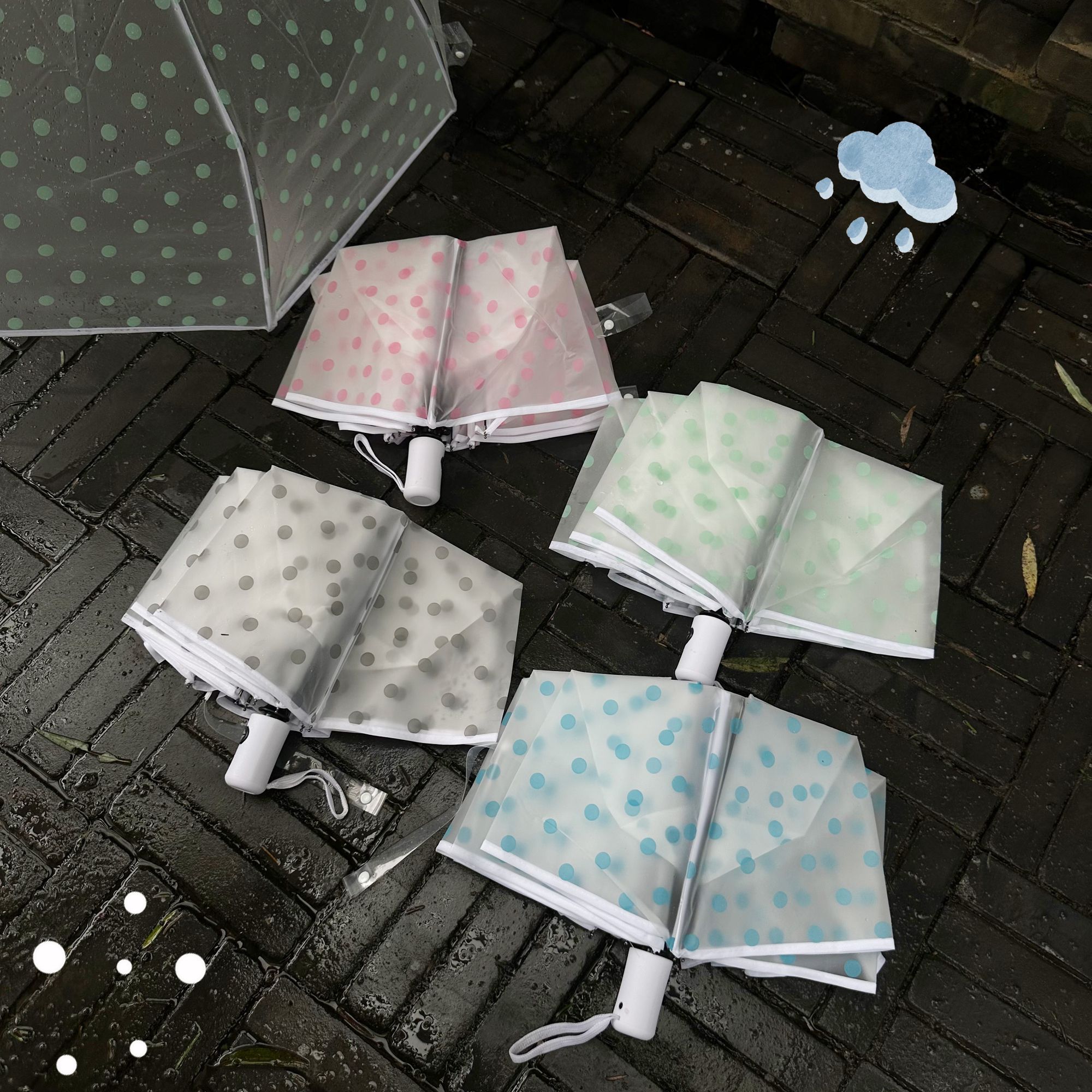 折叠透明雨伞波点磨砂圆波点塑料清新全自动森系ins可爱加厚网红