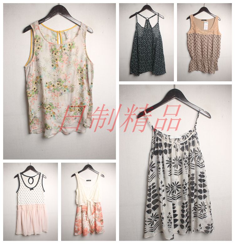 vintage日系古着复工孤品森系夏季雪纺日制小清新套头背心G3