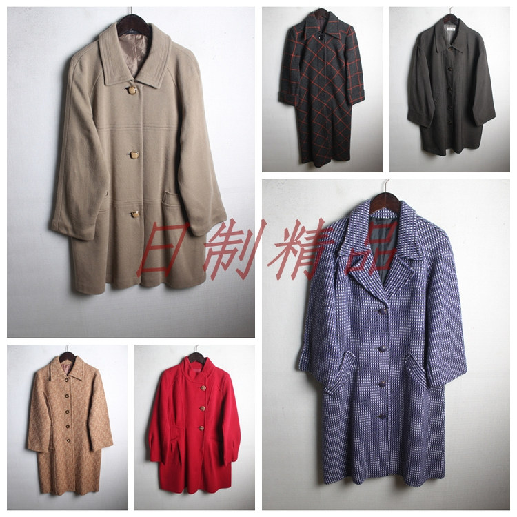 古着大衣女vintage欧美复古茧型BF羊驼日制 中古 羊毛毛呢外套