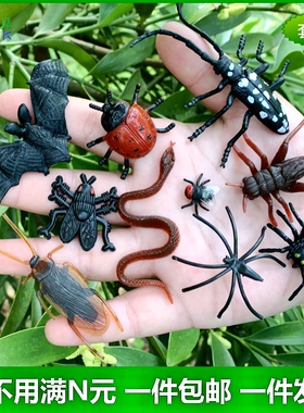 仿真小蛇迷你蟋蟀蜘蛛蝙蝠吓人蟑螂儿童玩具动物静态昆虫套装模型