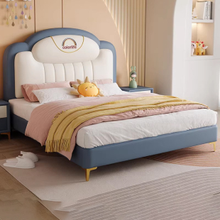 百冠环球 儿童床女孩1.5m1.8米真皮床双人公主床简约风北欧储物床