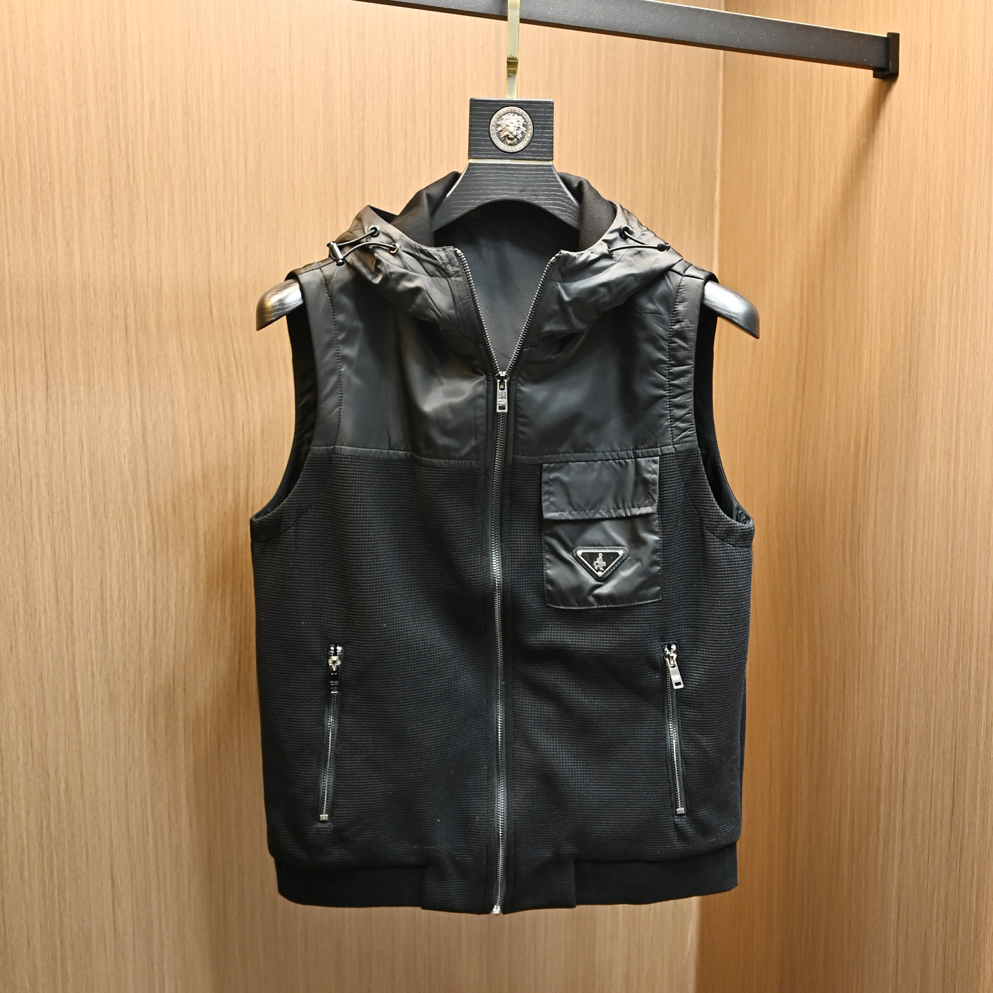 春秋季新款拼接时尚夹克马甲男装欧洲站潮牌修身青年连帽坎肩外套