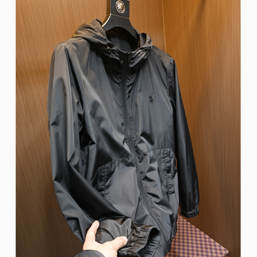 欧洲站潮牌刺绣纯色简约夹克男装春秋季修身休闲大码防风连帽外套