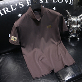 新款 休闲小高领打底衫 中领短袖 欧洲站潮牌修身 T恤男装 2025秋冬季